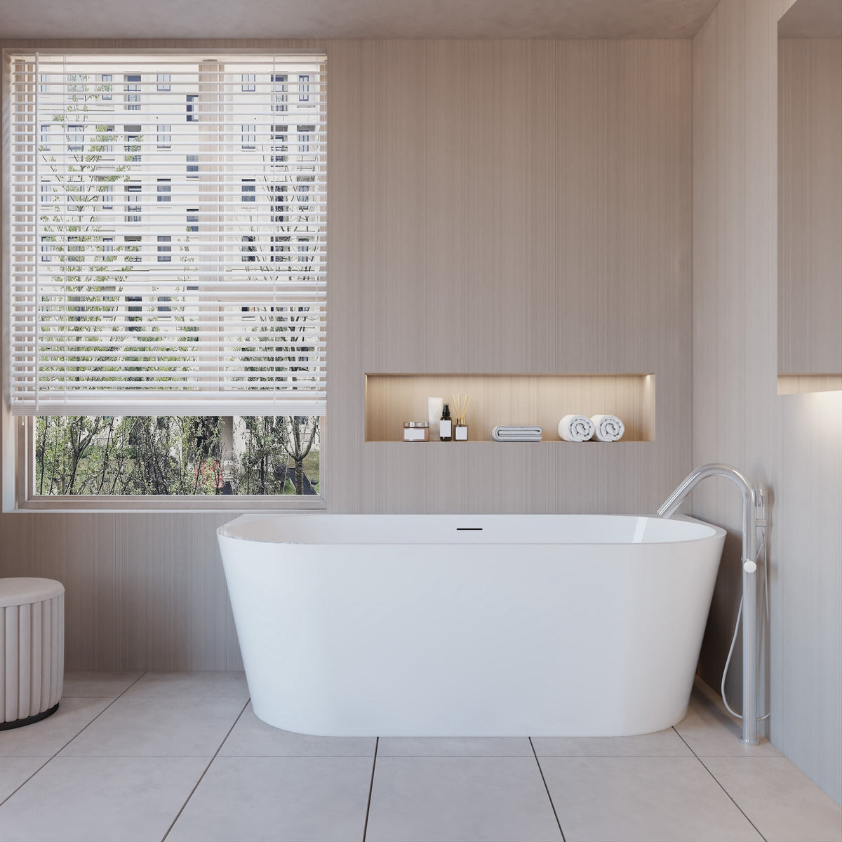 Vasca a Isola o da Parete 150x75x58 cm/170x80x60cm Vasca da Bagno Semi-Freestanding in Acrilico Bianco Ovale