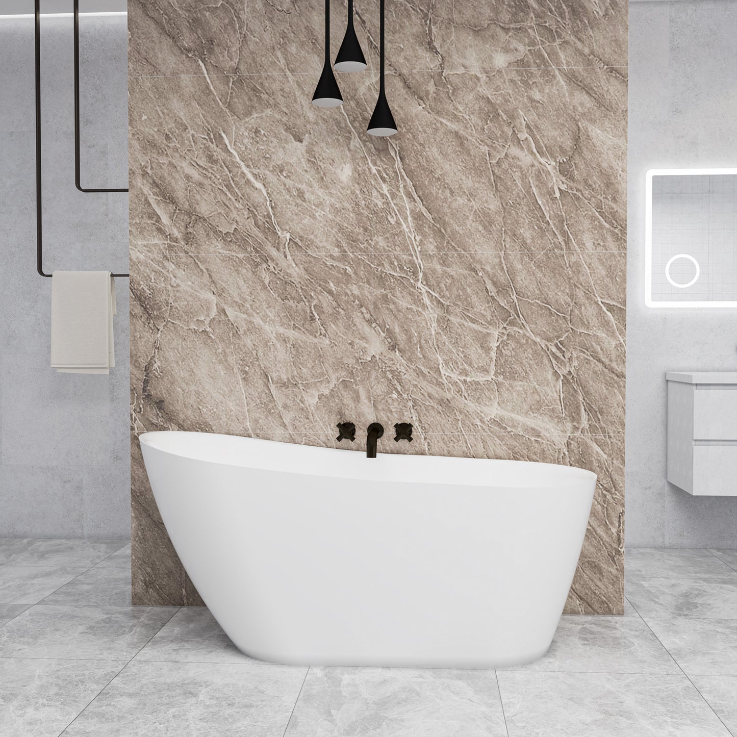 Vasca da Bagno a Isola 160x72x73 /170x78x73cm Vasca da Bagno Freestanding in Acrilico Bianco Ovale Irregolare
