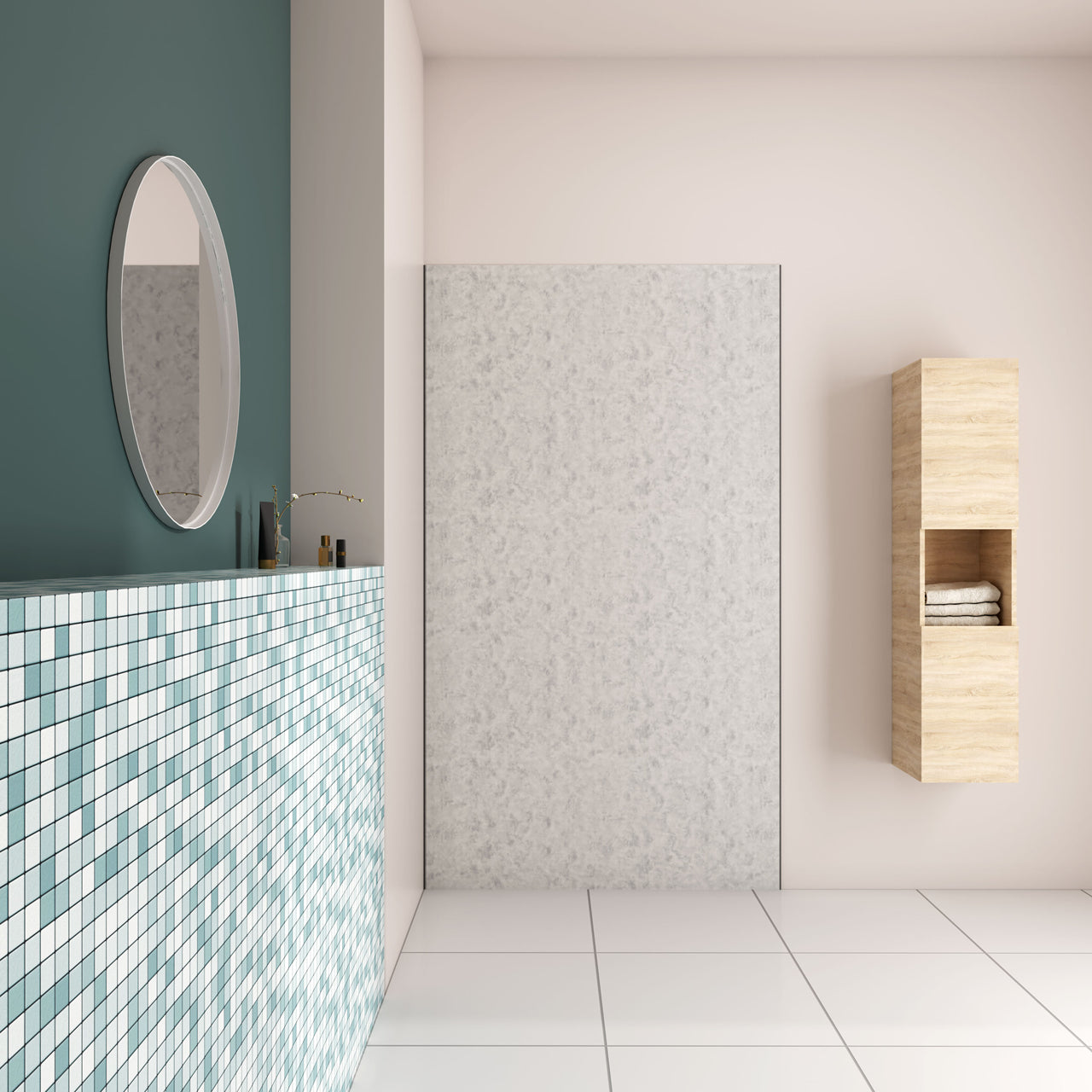 Pannello Doccia Realizzato in Alluminio Spessore 3mm con Profili Finitura Grigio Cemento per Rivestimento Parete Bagno