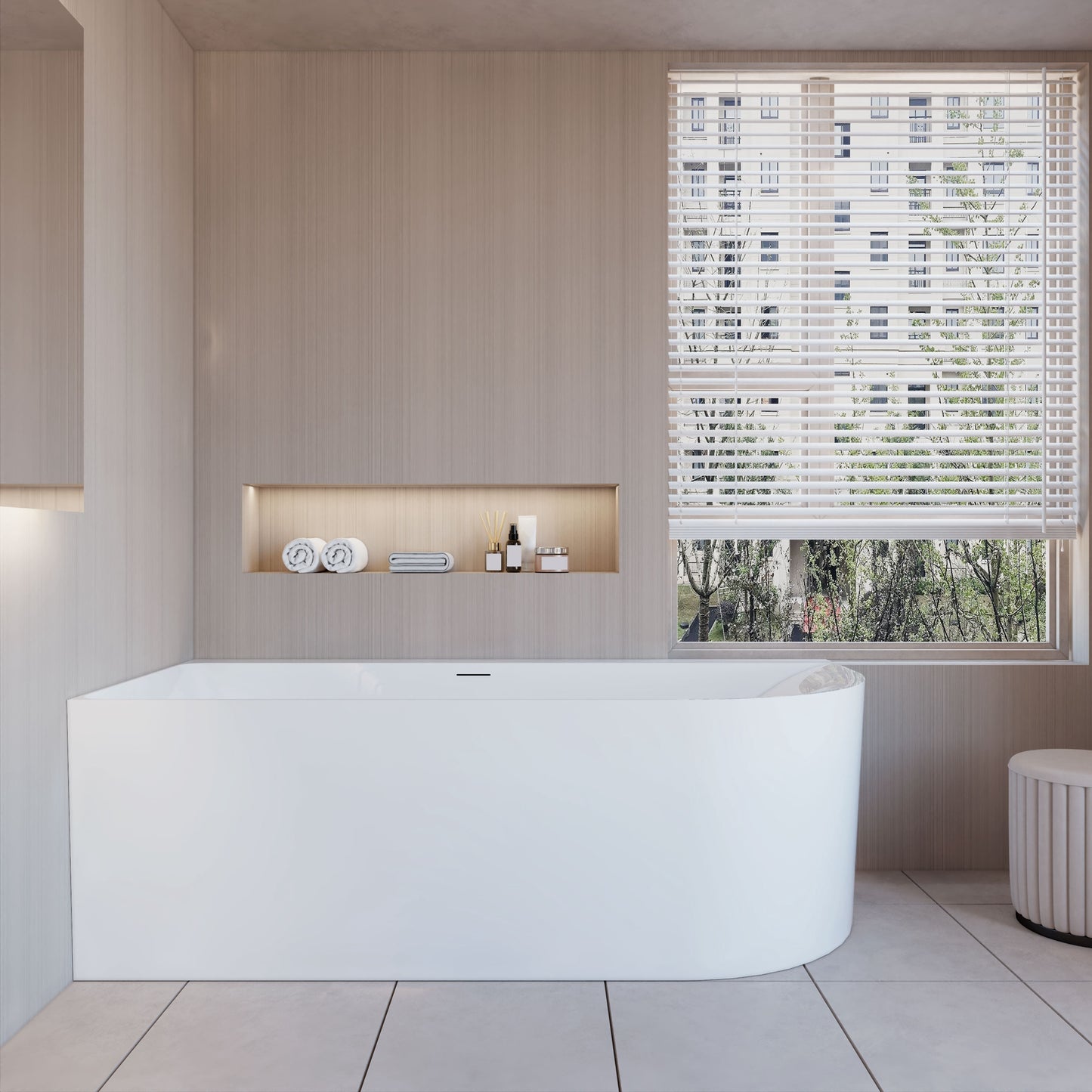 Vasca da Bagno a Isola in Acrilico 165x75x60 cm /180x80x60 cm Semi-Freestanding Colore Bianco Angolo a Parete verso Sinistro/Destro
