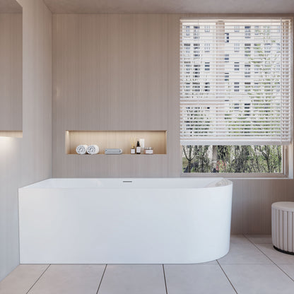 Vasca da Bagno a Isola in Acrilico 165x75x60 cm /180x80x60 cm Semi-Freestanding Colore Bianco Angolo a Parete verso Sinistro/Destro