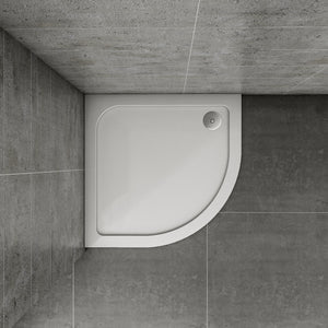 Piatto Doccia Semicircolare 80x80cm/90x90cm  Bianco Spessore di 3 cm in Pietra Artificiale e Resina Minerale Mista Piletta Extra Piatta Sottile e Tubo inclusi