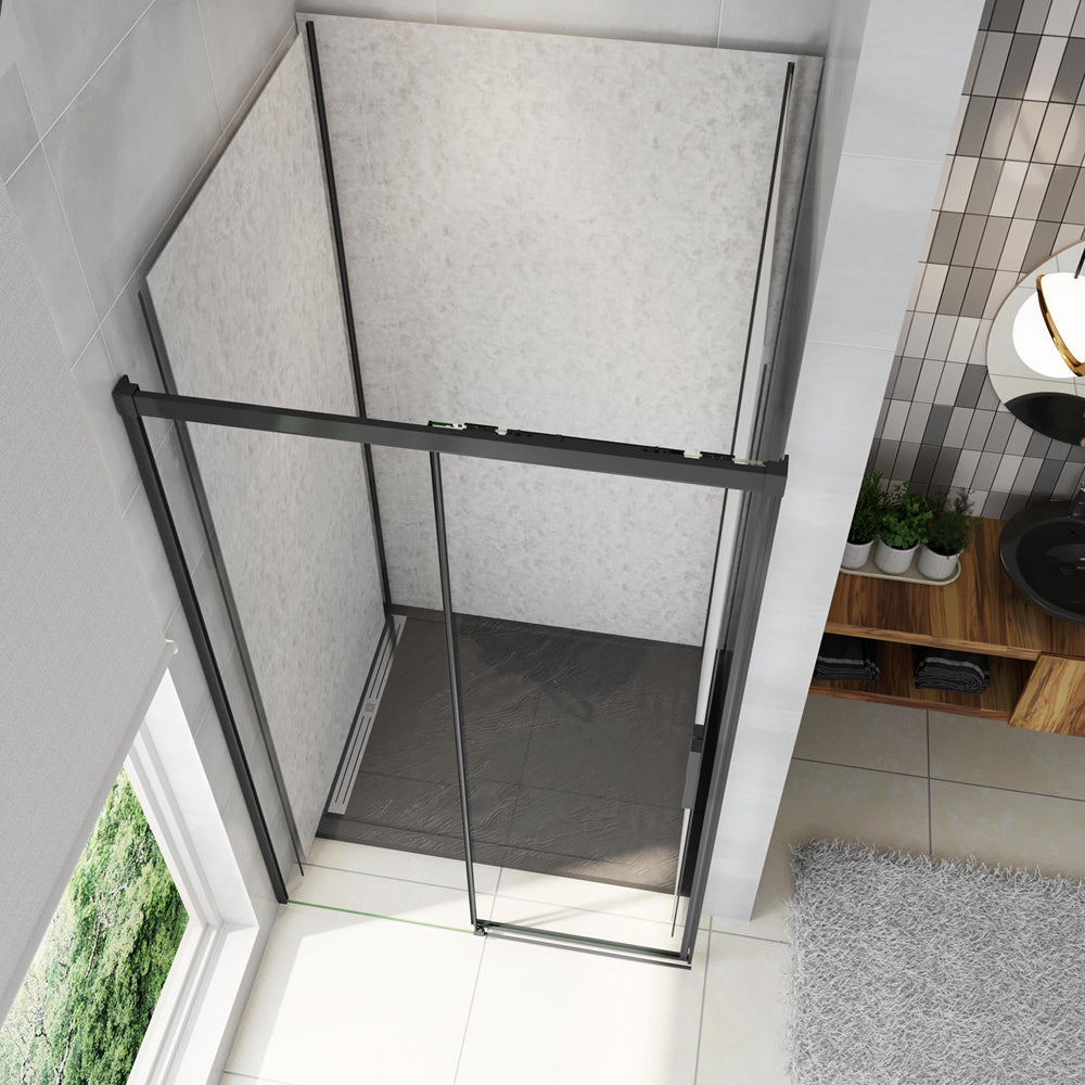 Box Doccia Per Nicchia Porta Scorrevole in Vetro 8mm Temperato Trasparente Anticalcare Profilo Nero Opaco Softclose
