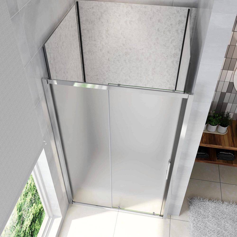 185cm Porta Doccia Per Nicchia Anta Scorrevole Ingresso Laterale In Vetro Temperato 5mm Satinato Opaco