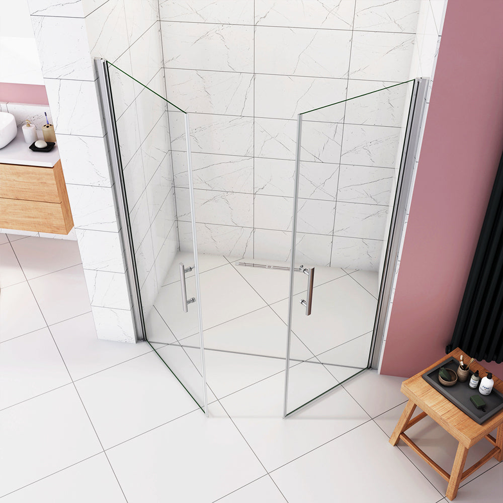 Aica Box Doccia per Nicchia 185 / 195 cm Doppia Porta Battente Saloon Vetro Temperato 6 mm Anticalcare