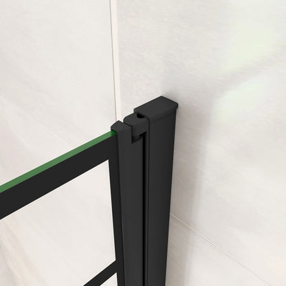 80x140cm Parete Vasca Doccia Sopravasca Singolo Pannello Girevole in Vetro Temperato 6mm Trasparente con Riquadri Neri