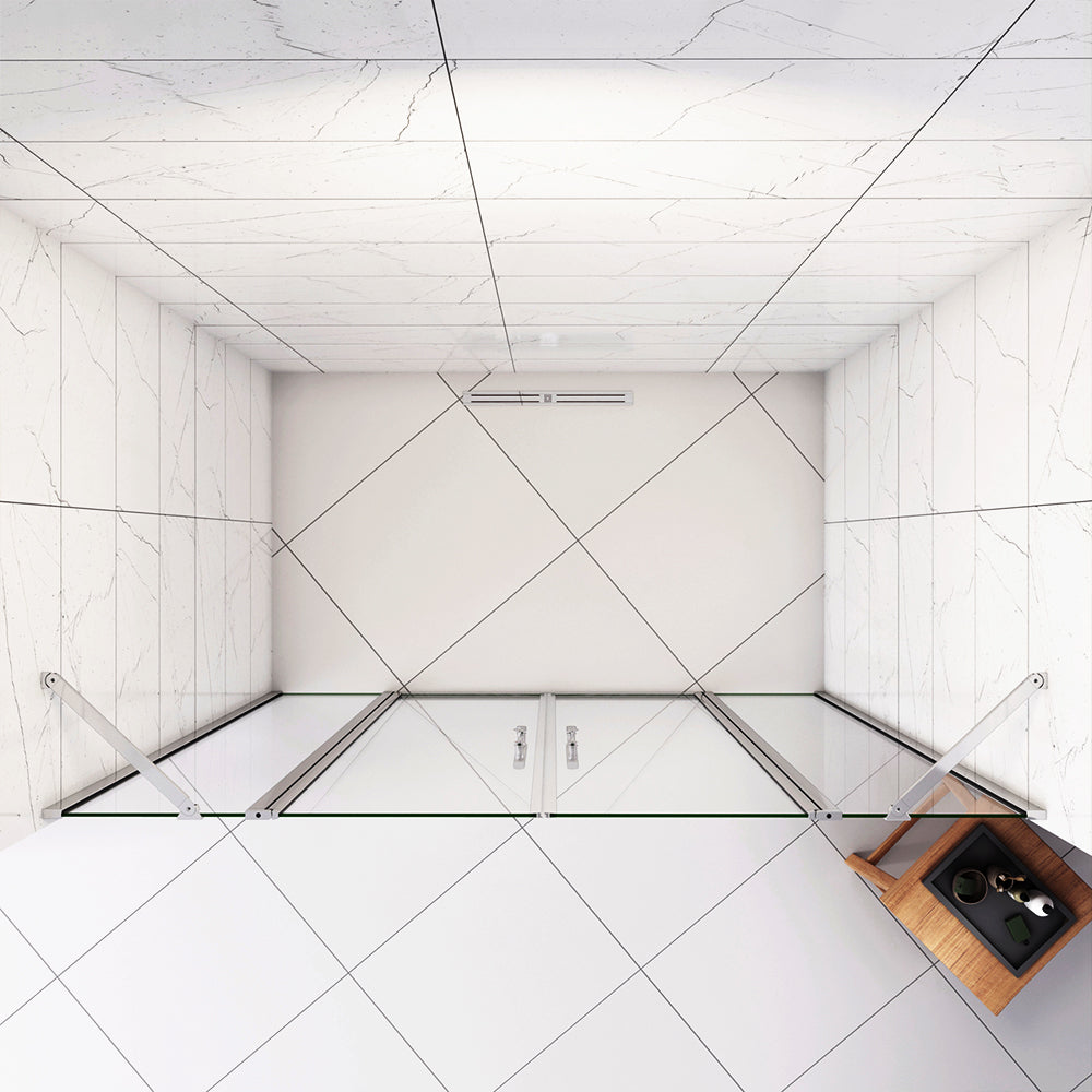 Aica Box Doccia per Nicchia 195 cm Doppia Porta Battente Saloon 2 Pannelli Fissi con Barra Stabilizzatrice Vetro Temperato 6 mm Anticalcare