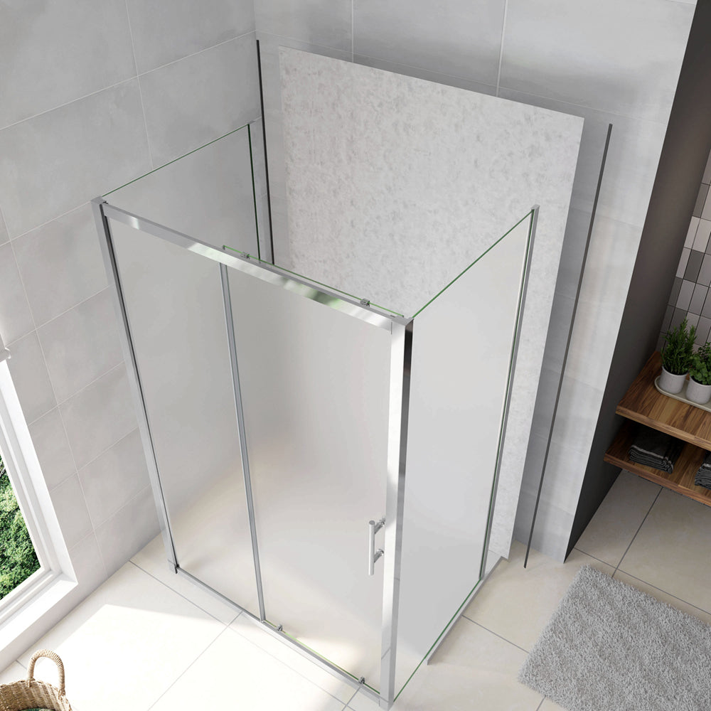 120cm Box Doccia a Tre Lati Porta Scorrevole con 2 Parete Fissa Vetro Temperato 5mm Satinato Opaco H.185cm