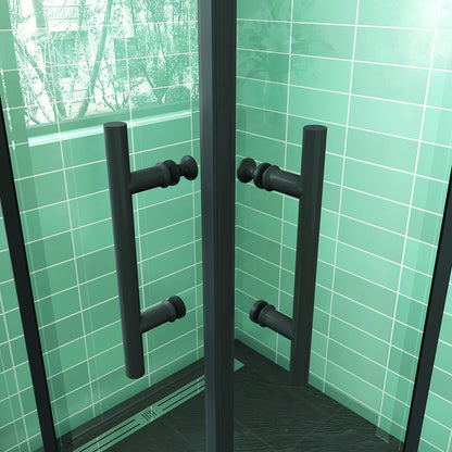 Box Doccia Angolare Porte Scorrevoli Vetro 6mm Temperato Trasparente Anticalcare Profilo Nero Opaco Piatto Doccia incluso