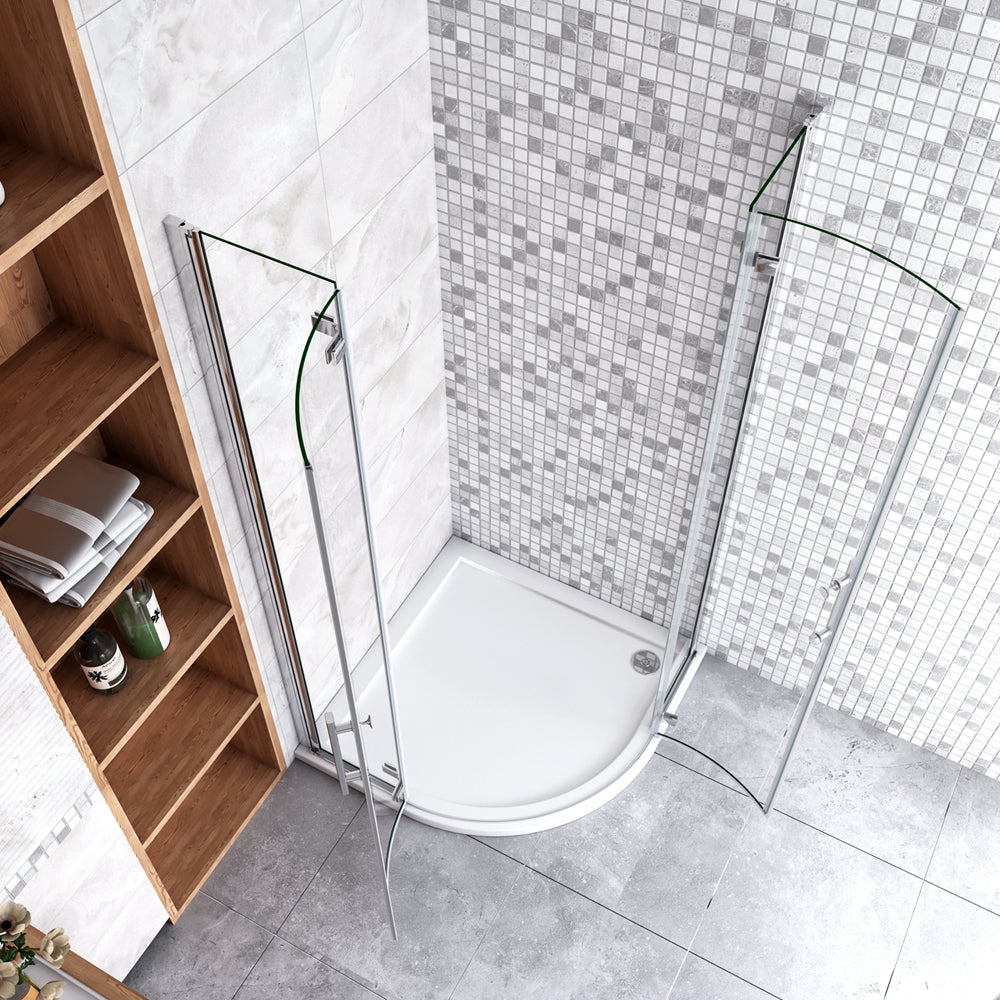 195 cm Box Doccia Semicircolare Porte Battenti e Ante Pieghevoli in Vetro Temperato 6mm Anticalcare Trasparente Profilo Cromo Lucido