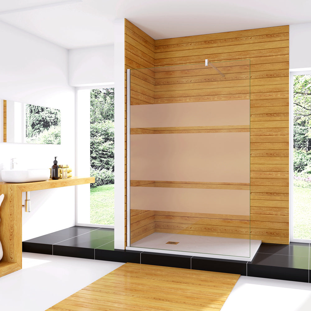 Box Doccia Walk In Parete Fissa Anticalcare Multi Fasce Satinate Opache in Vetro Temperato 6mm con Barra Stabilizzatrice Cromo Lucido