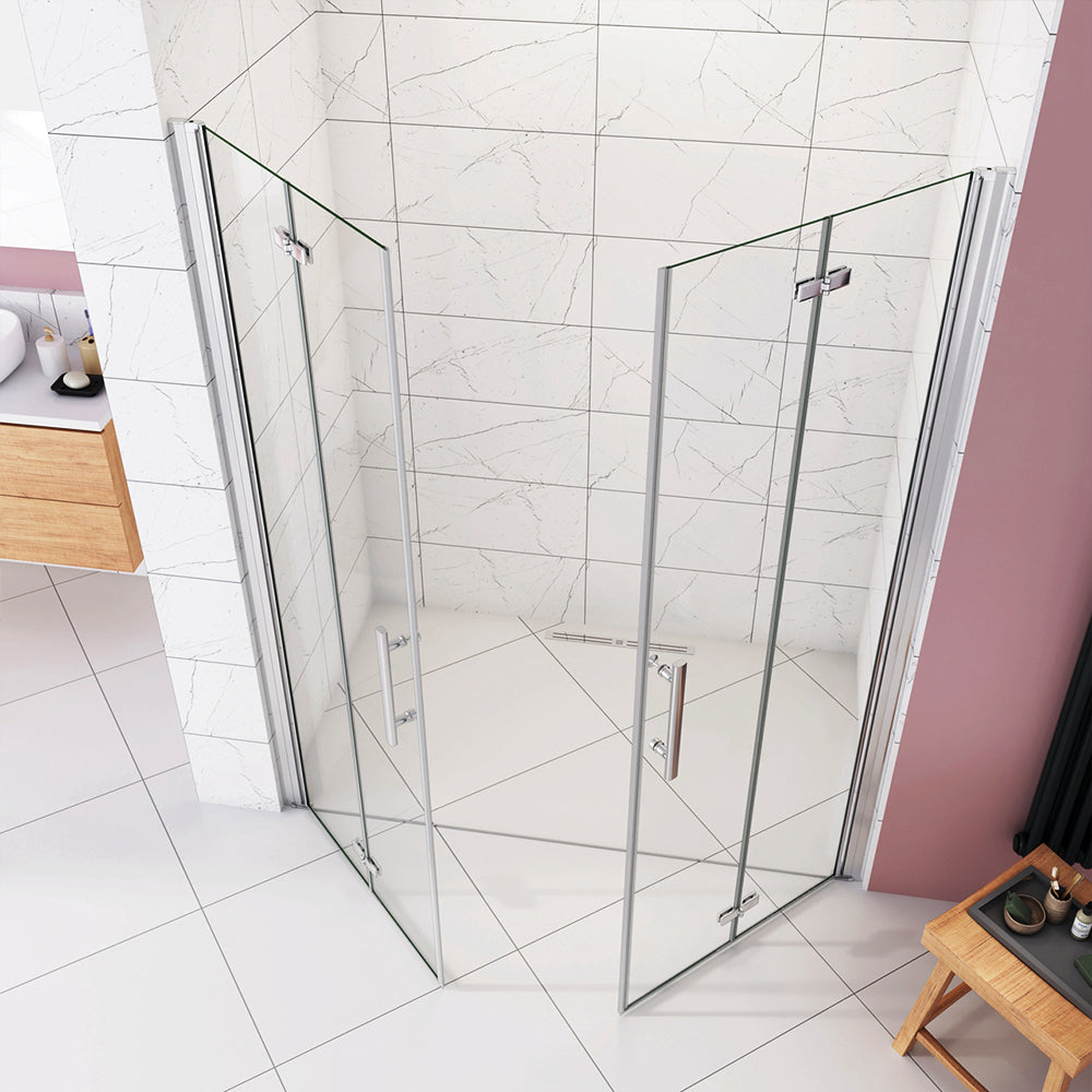 Aica Box Doccia per Nicchia 185 / 195 cm Doppia Porta Battente 4 Ante Pieghevoli Saloon Vetro Temperato 6 mm Anticalcare