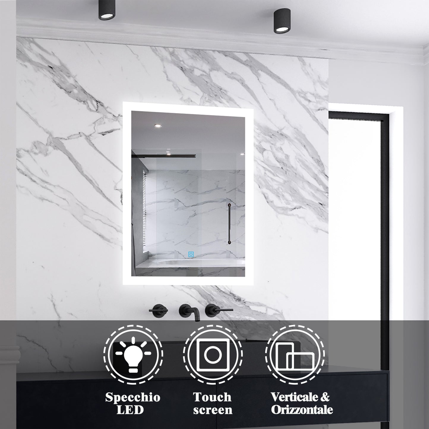 Aica Specchio Quadrato Da Bagno Specchio Cosmetico Con Illuminazione, Anti-appannamento, Luce Bianca Fredda 6000K, IP44 Resistente All'umidità, Vetro Senza Rame 70×50 cm Tipo6 Nessun Antiappannamento