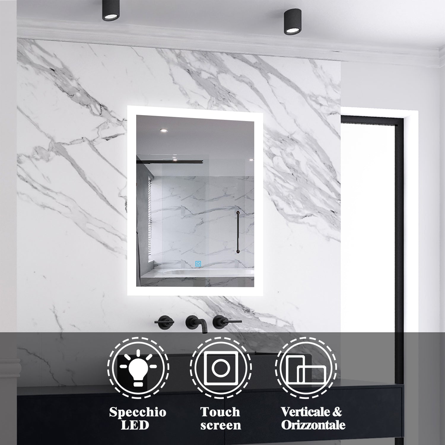 Aica Specchio Quadrato Da Bagno Specchio Cosmetico Con Illuminazione, Anti-appannamento, Luce Bianca Fredda 6000K, IP44 Resistente All'umidità, Vetro Senza Rame 70×50 cm Tipo6 Nessun Antiappannamento