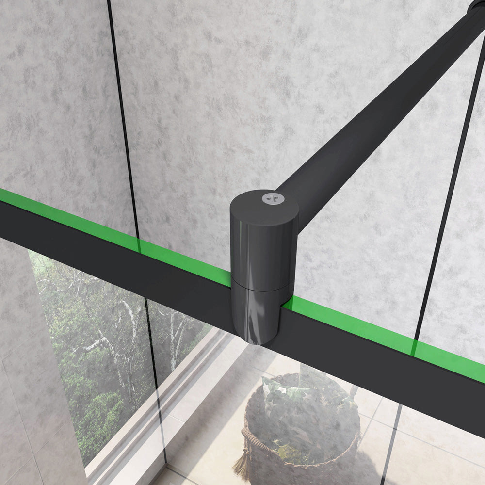 Doccia Walk In Parete Fissa Vetro Temperato 8mm Anticalcare 90-120 x200cm Semitrasparente Riquadri Nero Serigrafato Barra stabilizzatrice da 70-120cm circolare