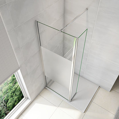 Walk in Doccia Due Pareti Vetro Temperato Anticalcare Fascia Opaca Centrale ANTI FRANTUMI Barra Stabilizzatrice Cromo Lucido