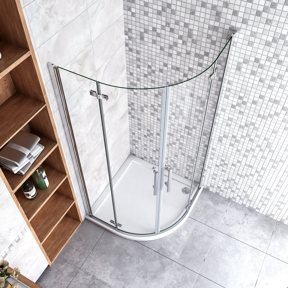 195 cm Box Doccia Semicircolare Porte Battenti e Ante Pieghevoli in Vetro Temperato 6mm Anticalcare Trasparente Profilo Cromo Lucido