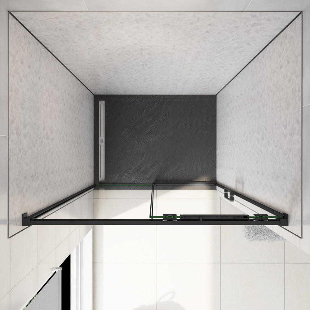 Box Doccia Per Nicchia Porta Scorrevole in Vetro 8mm Temperato Trasparente Anticalcare Profilo Nero Opaco Softclose