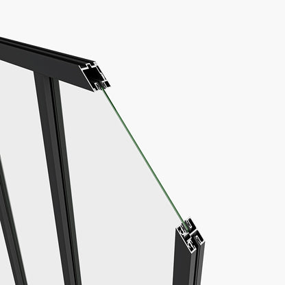 Parete Vetrata Interna 153x108cm in Vetro Temperato Trasparente da 4mm 5 Lastre Corniciate Profilo Nero Opaco Divisorio da Casa
