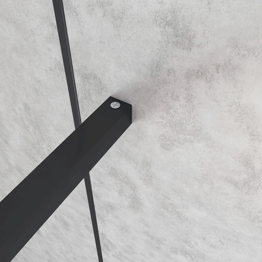 Doccia Walk In Parete Fissa Vetro Temperato 8mm Anticalcare 90-120 x200cm Semitrasparente Riquadri Nero Serigrafato Barra Stabilizzatrice da 140cm Tagliabile