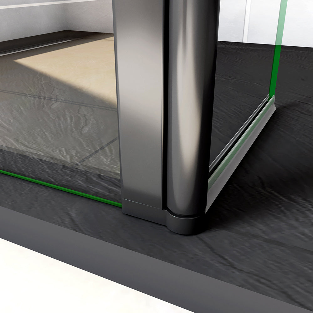 Walk in Doccia Due Pareti Vetro 8mm Temperato Anticalcare Antifrantumi Fascia Opaca Barra Stabilizzatrice 90cm Nera Opaca