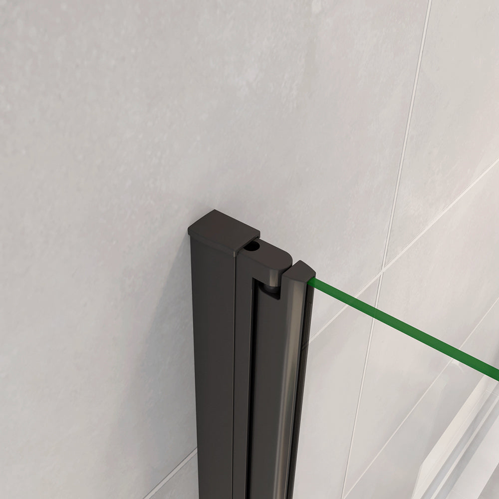 190cm Box Doccia Angolare Porta Battente Pieghevole con Parete Fissa in Vetro Temperato 5mm Anticalcare Barra Stabilizzatrice da 90cm Nera Opaca