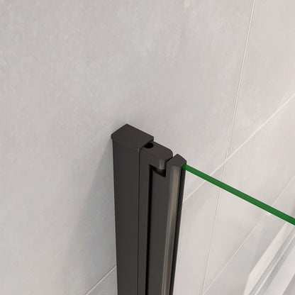 190cm Box Doccia Angolare Porta Battente Pieghevole con Parete Fissa in Vetro Temperato 5mm Anticalcare Barra Stabilizzatrice da 90cm Nera Opaca