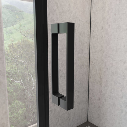 195cm Box Doccia Angolare Porta Scorrevole con Parete Fissa Vetro 8mm Temperato Anticalcare Trasparente Profilo Nero Opaco Softclose