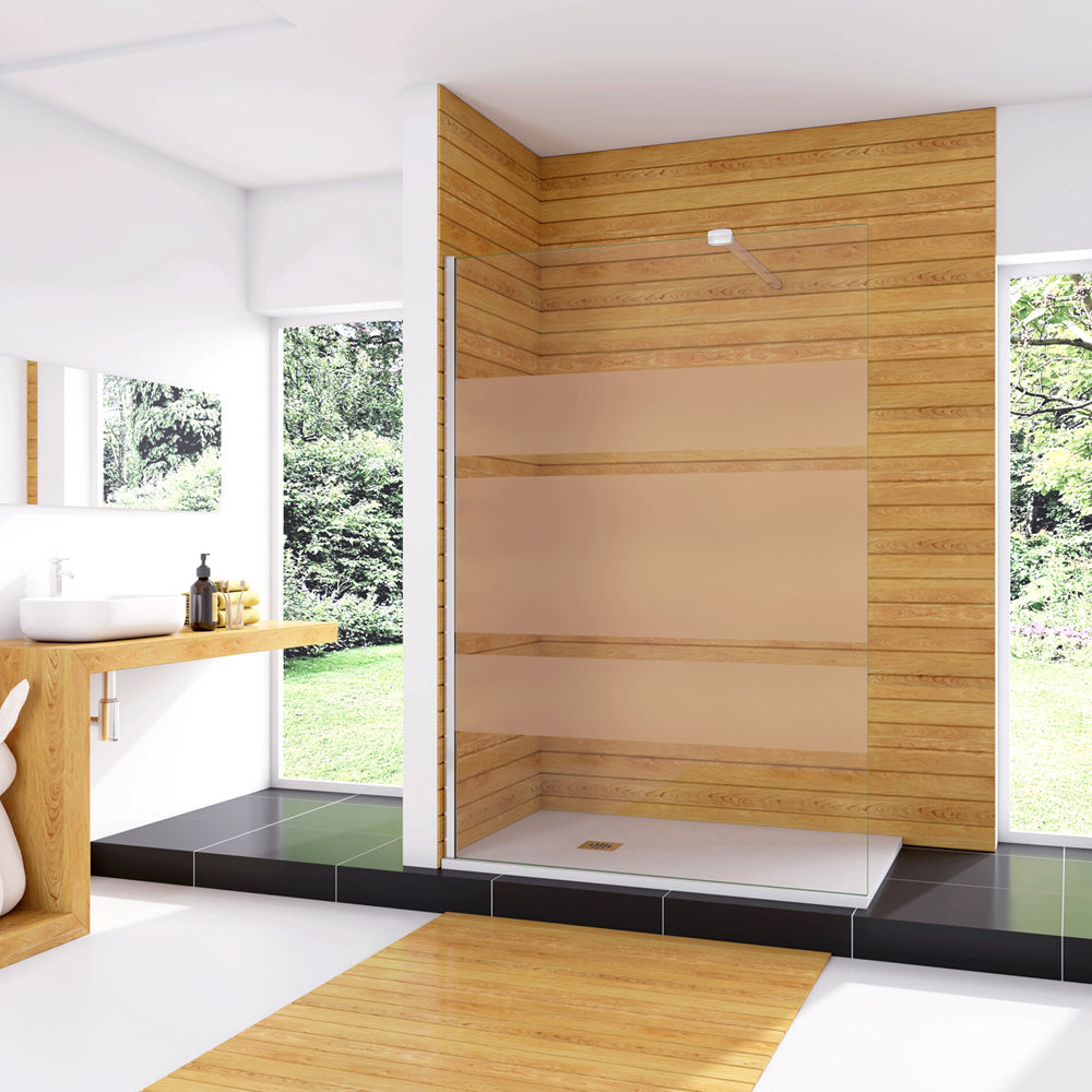 Box Doccia Walk In Parete Fissa in Vetro Temperato 6 mm Anticalcare Multi Fasce Satinate Opache con Barra Stabilizzatrice Regolabile