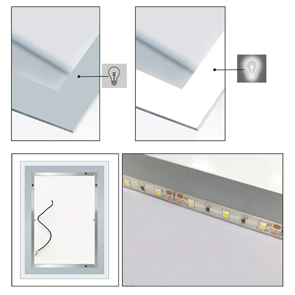 Aica LED Specchio da bagno 50×70 cm, luminosità regolabile a 3 colori, antiappannamento, memoria di interruzione di corrente