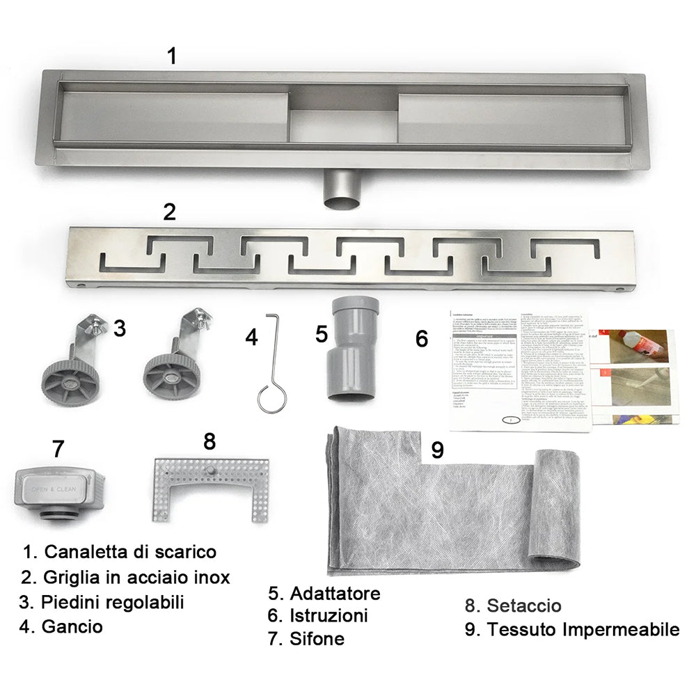 AICA ITALY Canaletta scarico doccia canalina scarico acciaio inox per box doccia a pavimento C tipo griglia