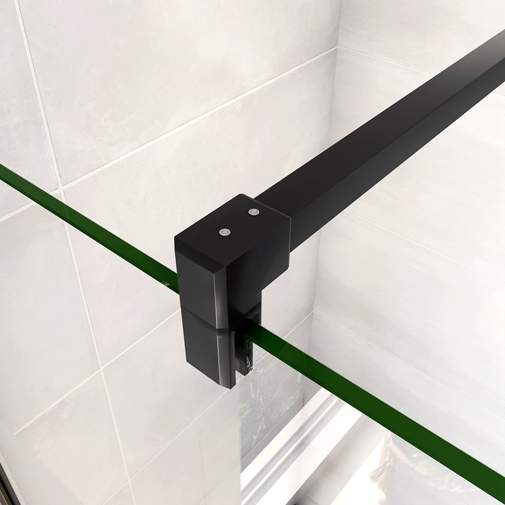 Walk in Doccia Due Pareti Vetro 8mm Temperato Anticalcare Antifrantumi Fascia Opaca Barra Stabilizzatrice 90cm Nera Opaca