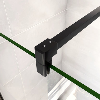 Walk in Doccia Due Pareti Vetro 8mm Temperato Anticalcare Antifrantumi Fascia Opaca Barra Stabilizzatrice 90cm Nera Opaca