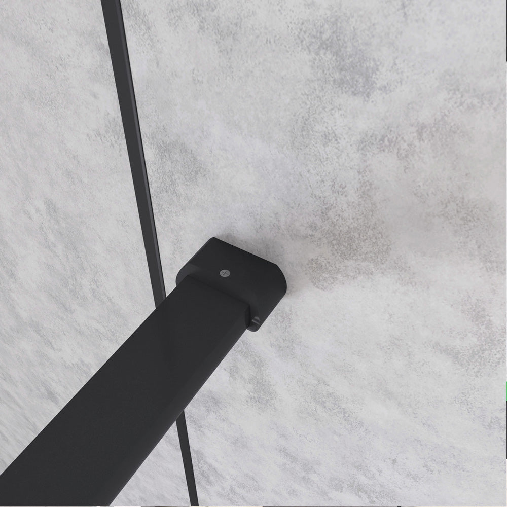 Doccia Walk In Parete Fissa Vetro Temperato 8mm Anticalcare 90-120 x200cm Semitrasparente Riquadri Nero Serigrafato con Barra stabilizzatrice da 90cm