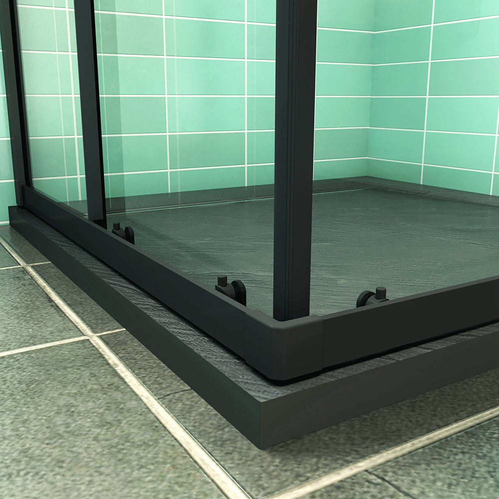 Box Doccia Angolare Porte Scorrevoli Vetro 6mm Temperato Trasparente Anticalcare Profilo Nero Opaco Piatto Doccia incluso