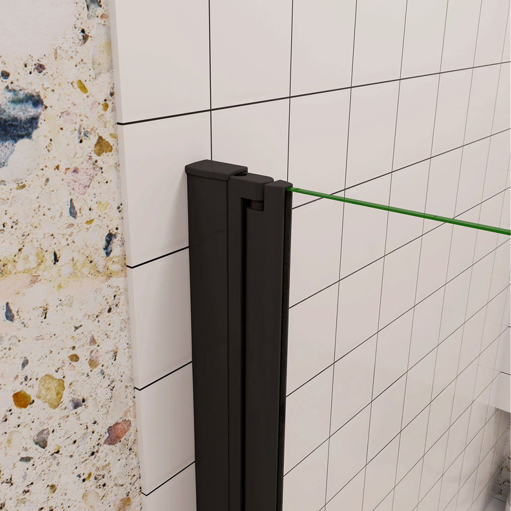 Porta Doccia per Nicchia Battente Pieghevole in Vetro Temperato Trasparente 5mm Anticalcare Telaio Nero Opaco Piatto Doccia incluso