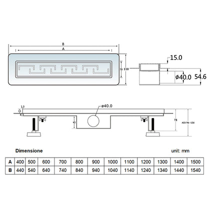 AICA ITALY Canaletta scarico doccia canalina scarico acciaio inox per box doccia a pavimento C tipo griglia