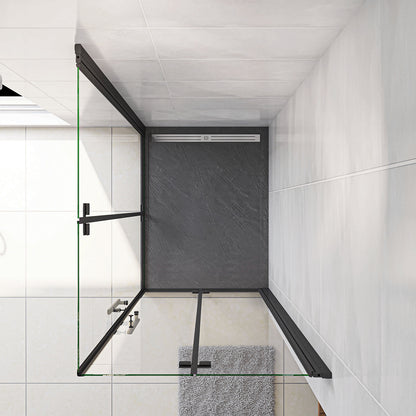 Box Doccia Angolare Porte Battente e Pieghevoli Vetro 5mm Temperato Trasparente Anticalcare Profilo Nero Opaco Piatto Doccia incluso