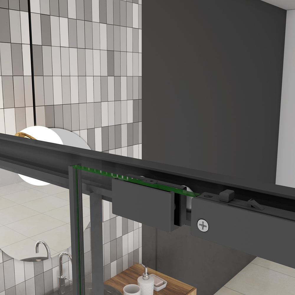 Box Doccia Per Nicchia Porta Scorrevole in Vetro 8mm Temperato Trasparente Anticalcare Profilo Nero Opaco Softclose