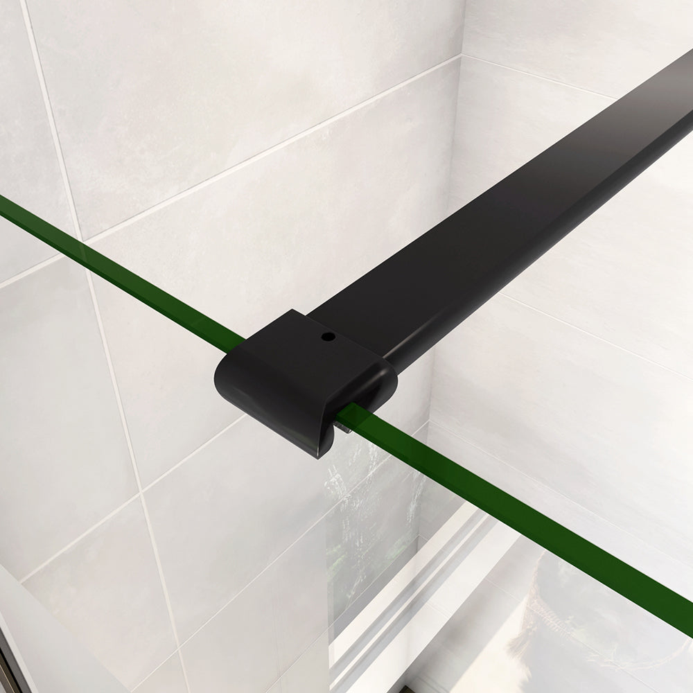 Walk in Doccia Due Pareti Vetro 8mm Temperato Anticalcare Antifrantumi Fascia Opaca Barra Stabilizzatrice 90cm Nera Opaca