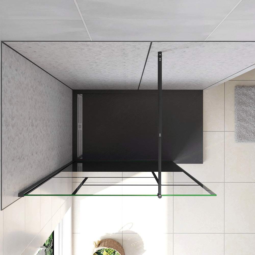 Doccia Walk In Parete Fissa Vetro Temperato 8mm Anticalcare 90-120 x200cm Semitrasparente Riquadri Nero Serigrafato Barra stabilizzatrice da 70-120cm circolare