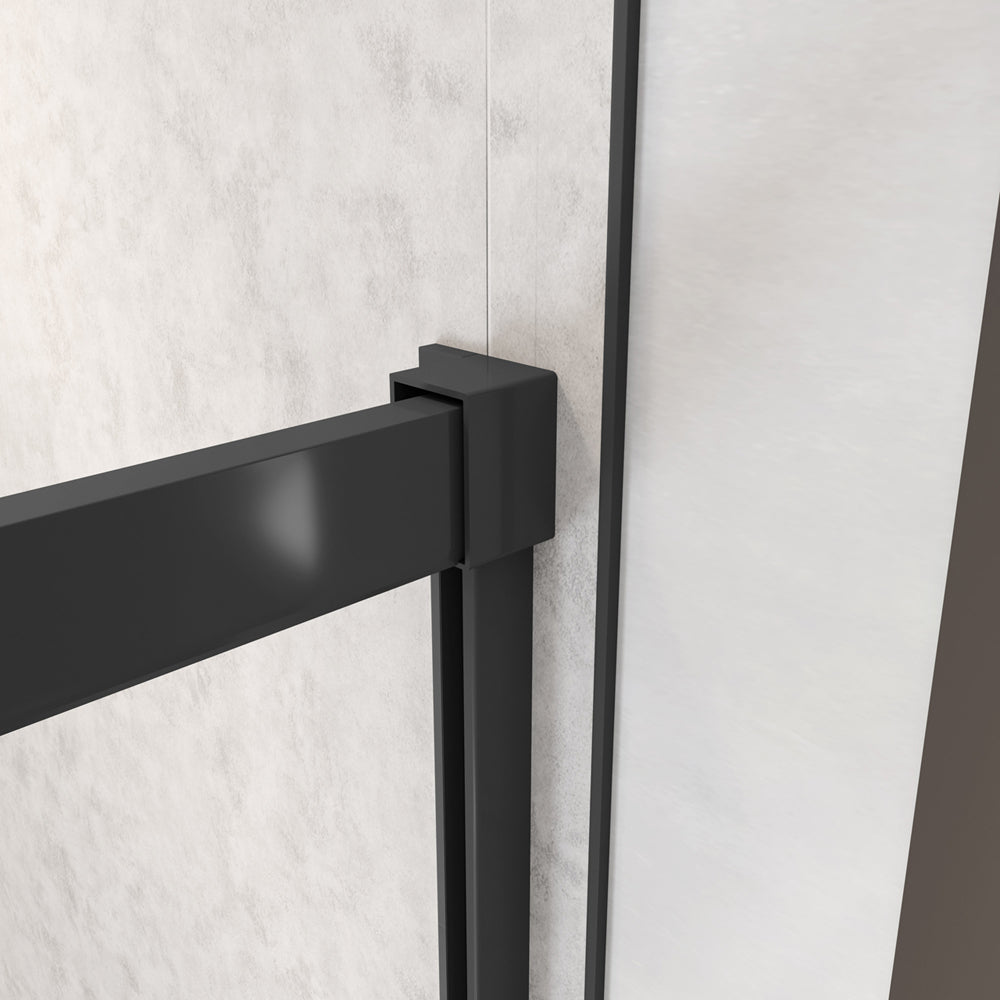 195cm Box Doccia Angolare Porta Scorrevole con Parete Fissa Vetro 8mm Temperato Anticalcare Trasparente Profilo Nero Opaco Softclose