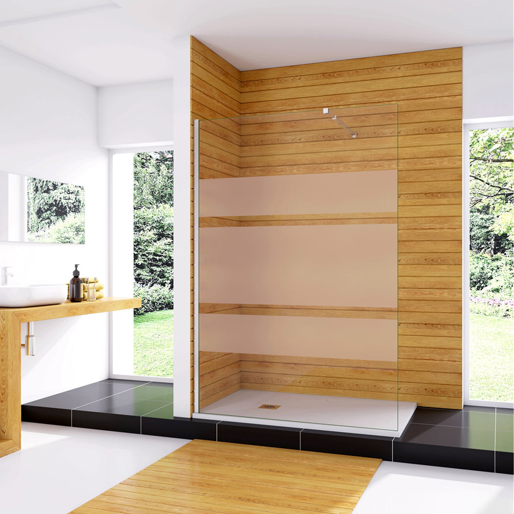 Box Doccia Walk In Parete Fissa in Vetro Temperato 6 mm Anticalcare Multi Fasce Satinate Opache con Barra Stabilizzatrice Regolabile