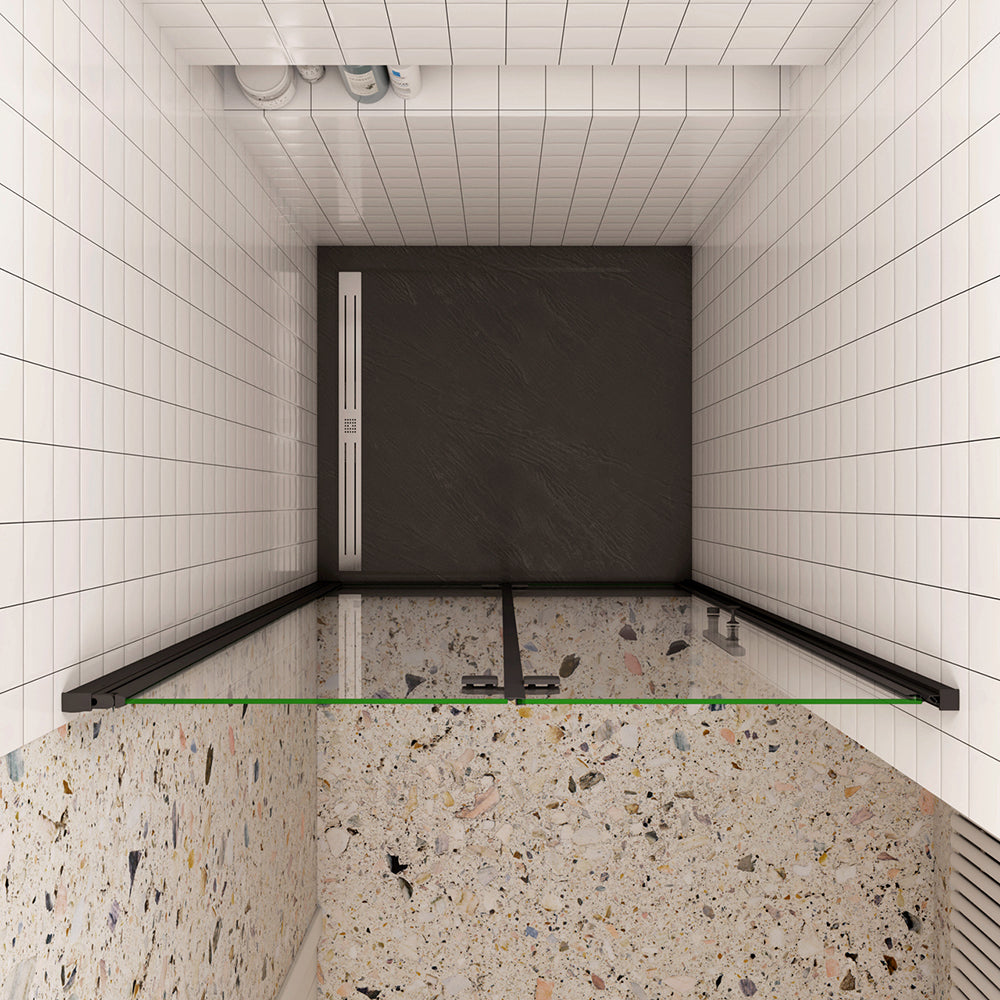 Porta Doccia per Nicchia Battente Pieghevole in Vetro Temperato Trasparente 5mm Anticalcare Telaio Nero Opaco Piatto Doccia incluso