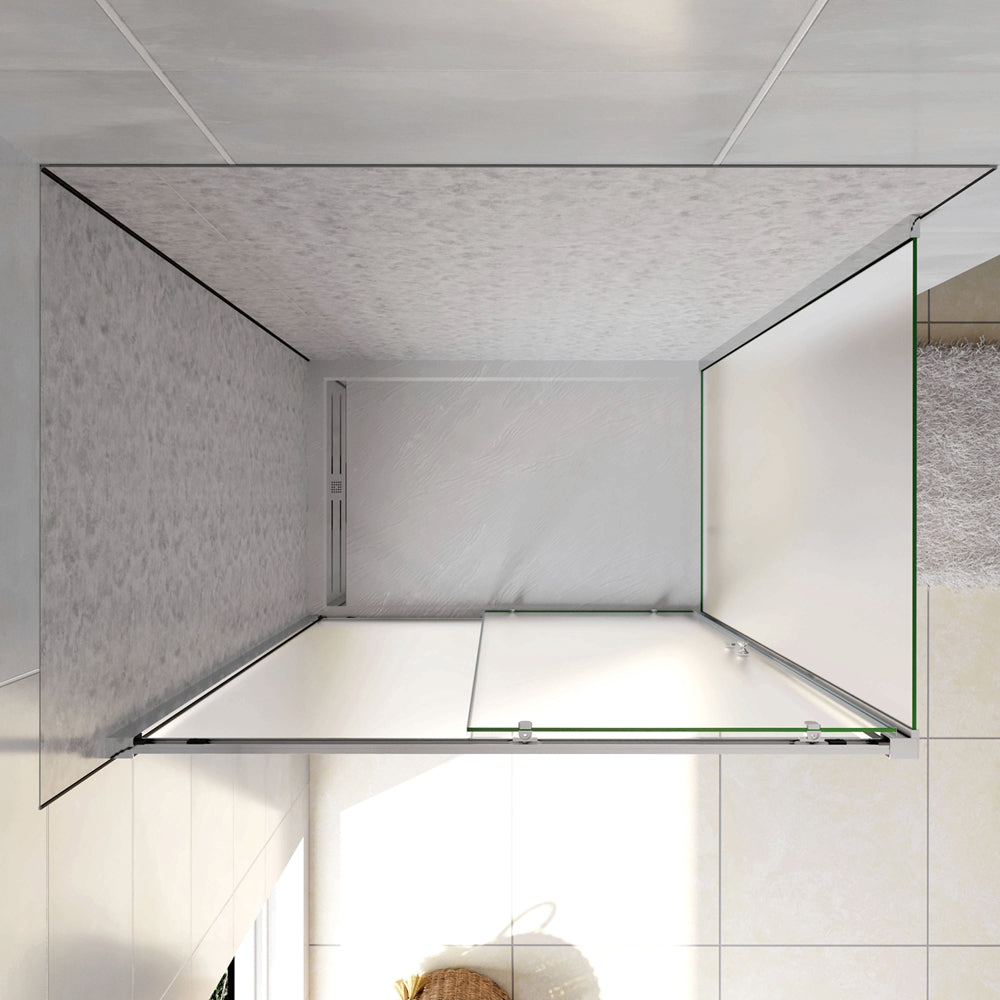 Box Doccia Angolare Porta Scorrevole con Parete Fissa Vetro Temperato 5mm Satinato Opaco H.185cm