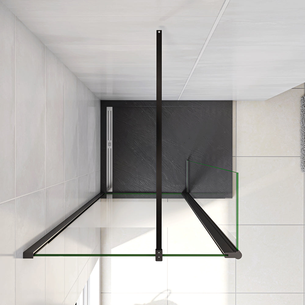 Walk in Doccia Due Pareti Vetro 8mm Temperato Anticalcare Antifrantumi Fascia Opaca Barra Stabilizzatrice 90cm Nera Opaca
