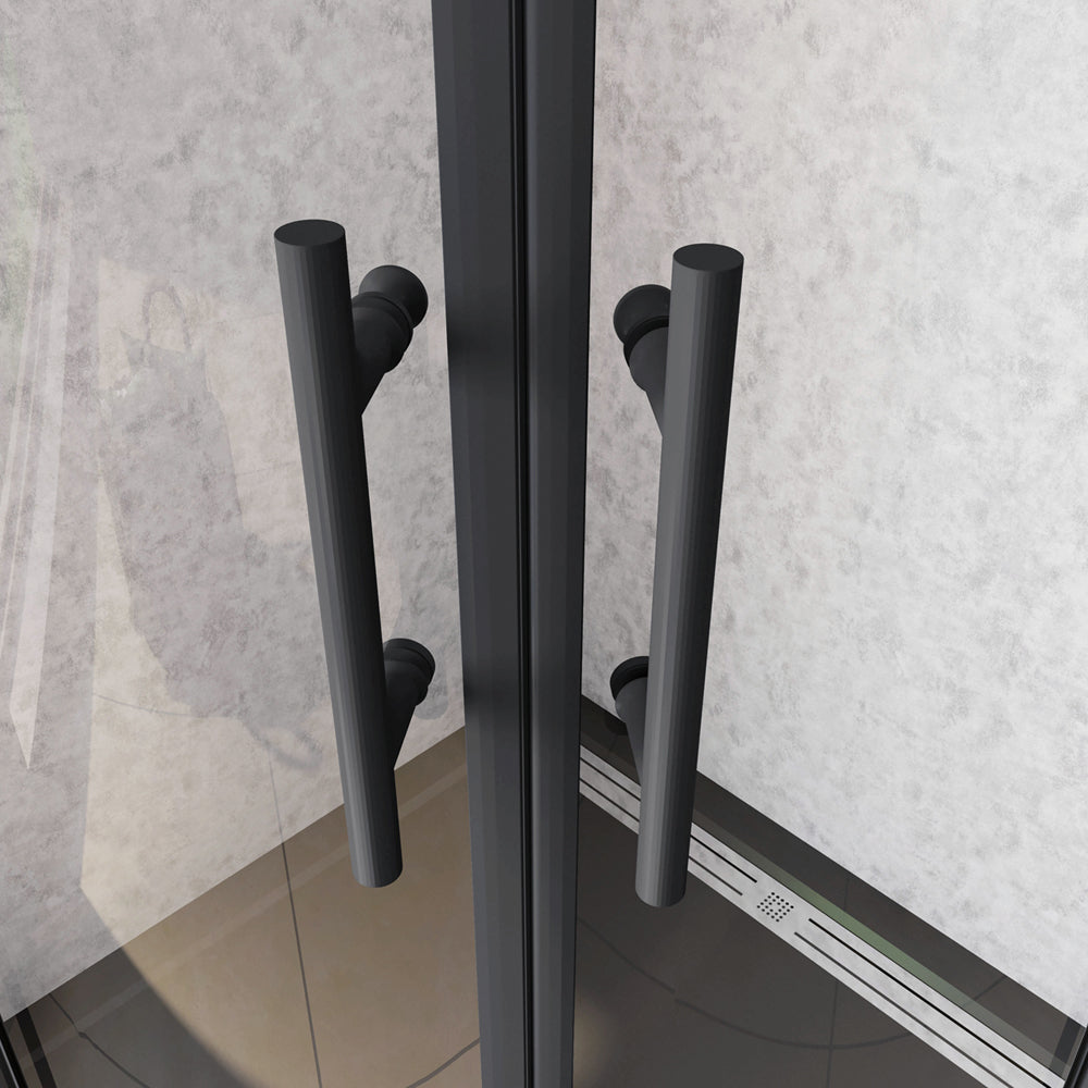 Box Doccia Semicircolare Ante Scorrevoli Vetro Temperato 5mm Trasparente Profilo Nero Opaco