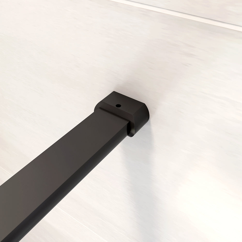 Walk in Doccia Due Pareti Vetro 8mm Temperato Anticalcare Antifrantumi Fascia Opaca Barra Stabilizzatrice 90cm Nera Opaca