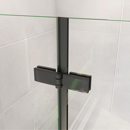 Box Doccia Angolare Porte Battente e Pieghevoli Vetro 5mm Temperato Trasparente Anticalcare Profilo Nero Opaco Piatto Doccia incluso