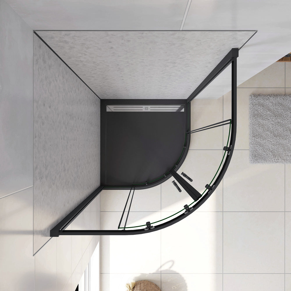 Box Doccia Semicircolare Ante Scorrevoli Vetro Temperato 5mm Trasparente Profilo Nero Opaco